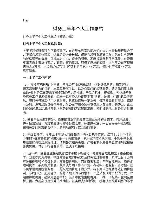 财务上半年个人工作总结27篇