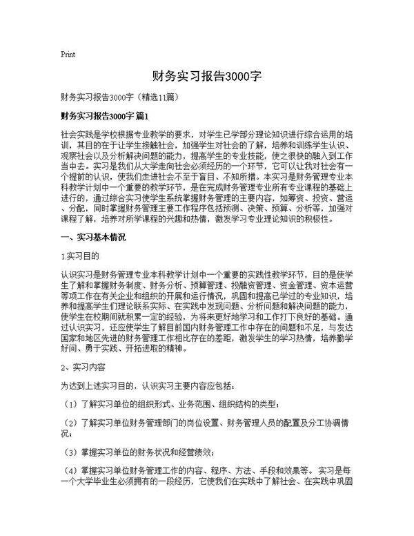 财务实习报告3000字11篇