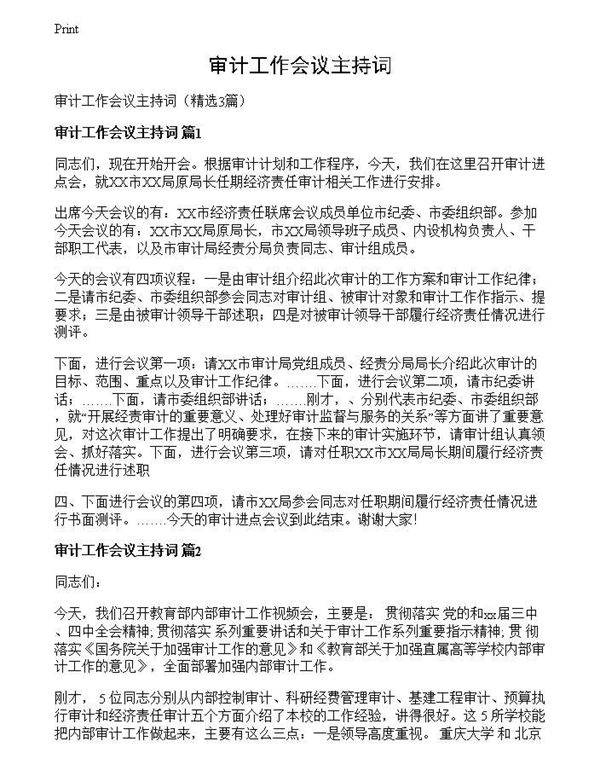 审计工作会议主持词