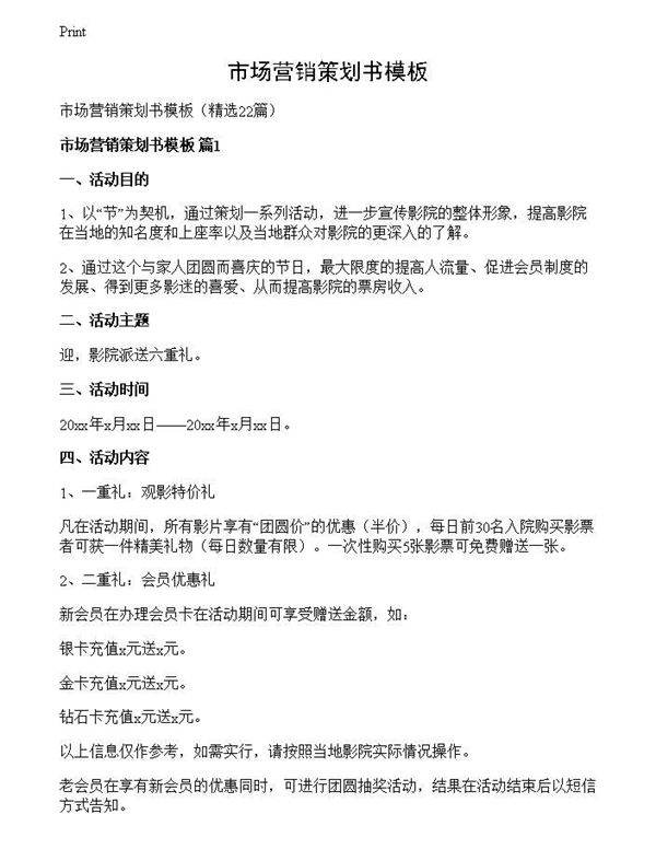 市场营销策划书模板