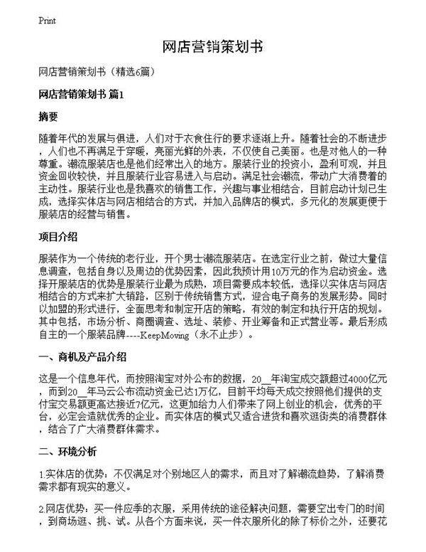 网店营销策划书