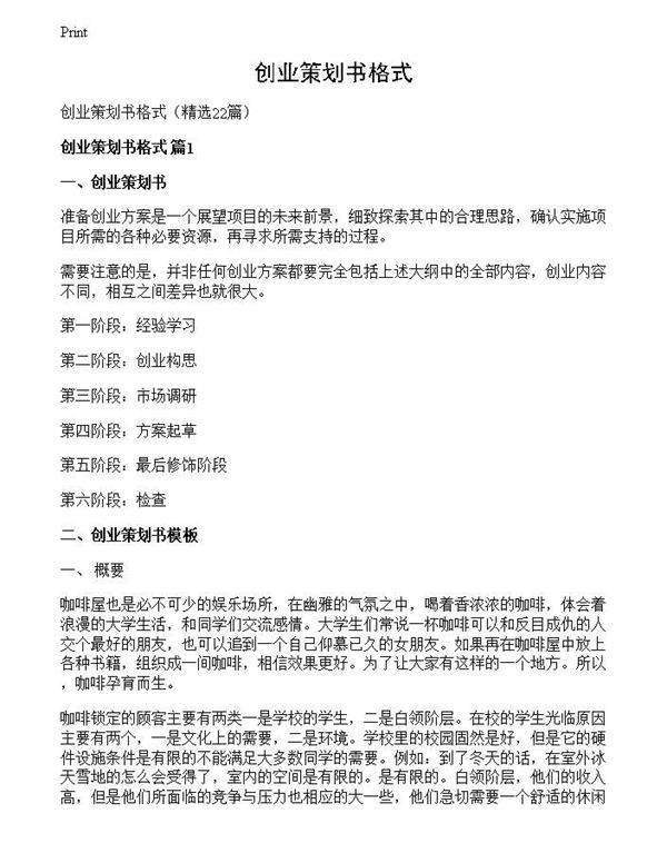 创业策划书格式