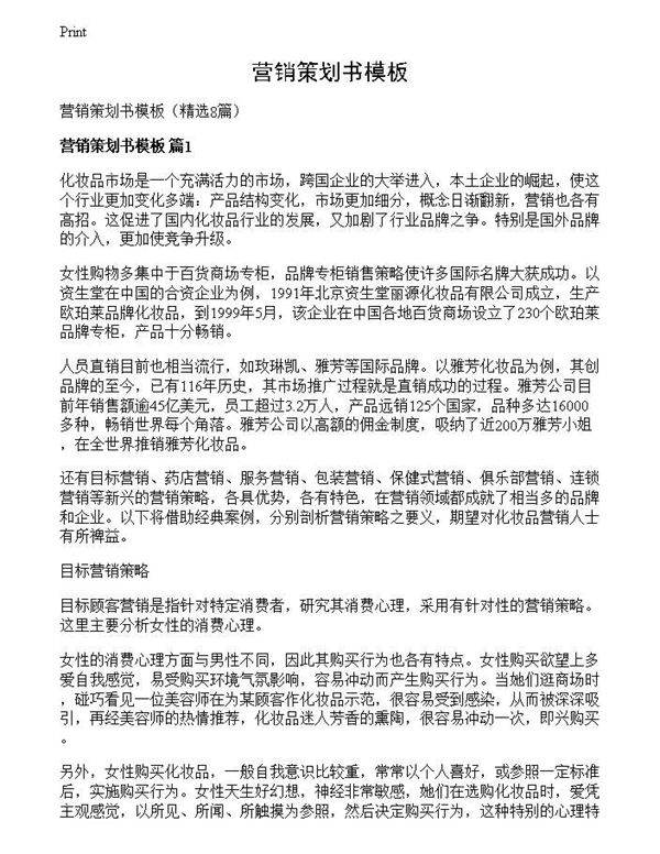 营销策划书模板