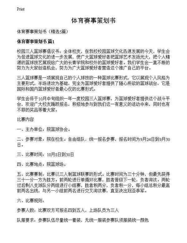 体育赛事策划书