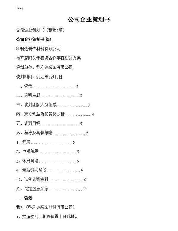 公司企业策划书