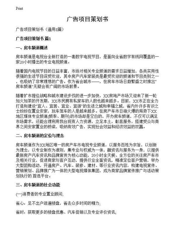 广告项目策划书