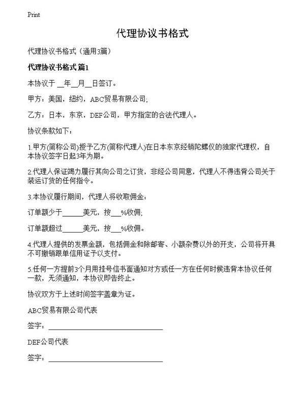 代理协议书格式