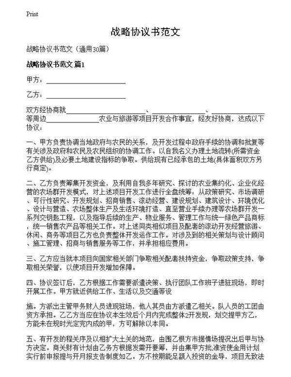 战略协议书范文