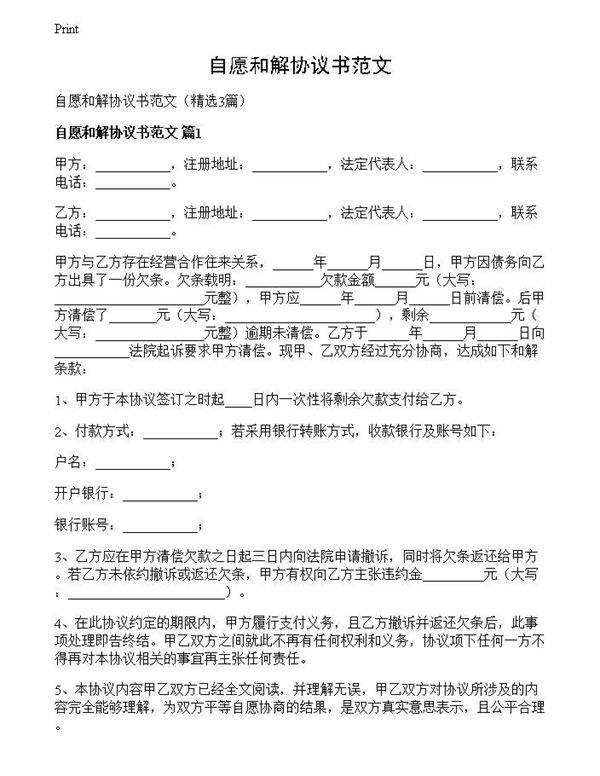 自愿和解协议书范文