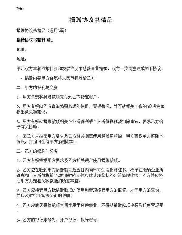 捐赠协议书精品