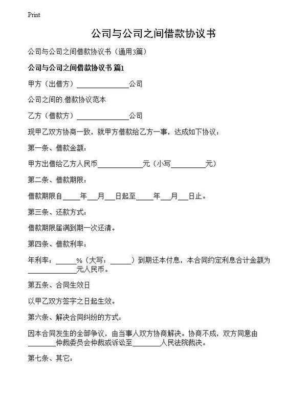 公司与公司之间借款协议书