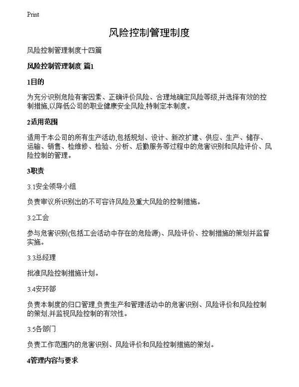 风险控制管理制度
