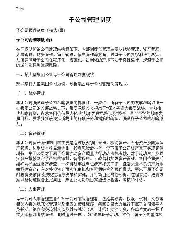 子公司管理制度