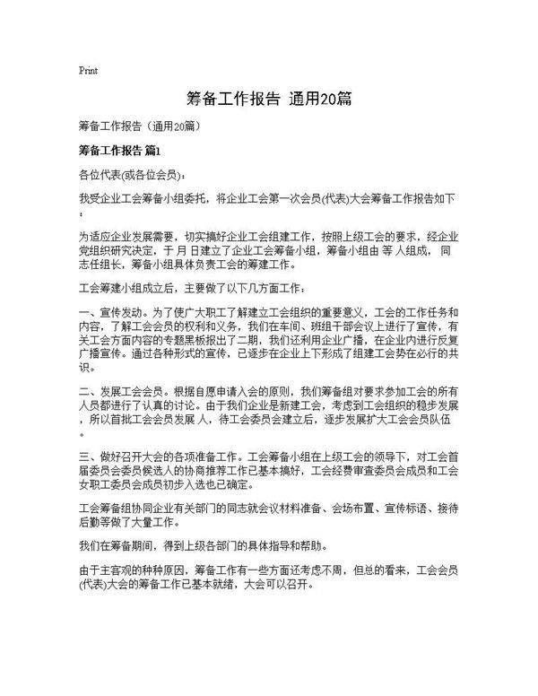 筹备工作报告(通用20篇)