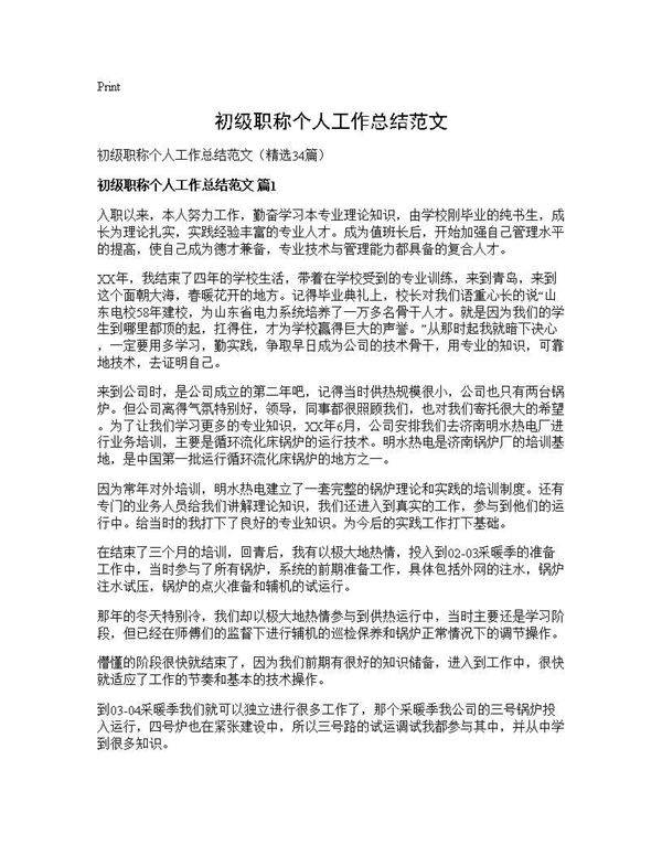 初级职称个人工作总结范文34篇