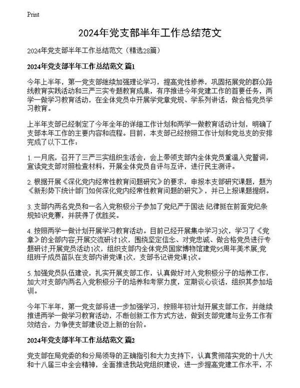 2024年党支部半年工作总结范文