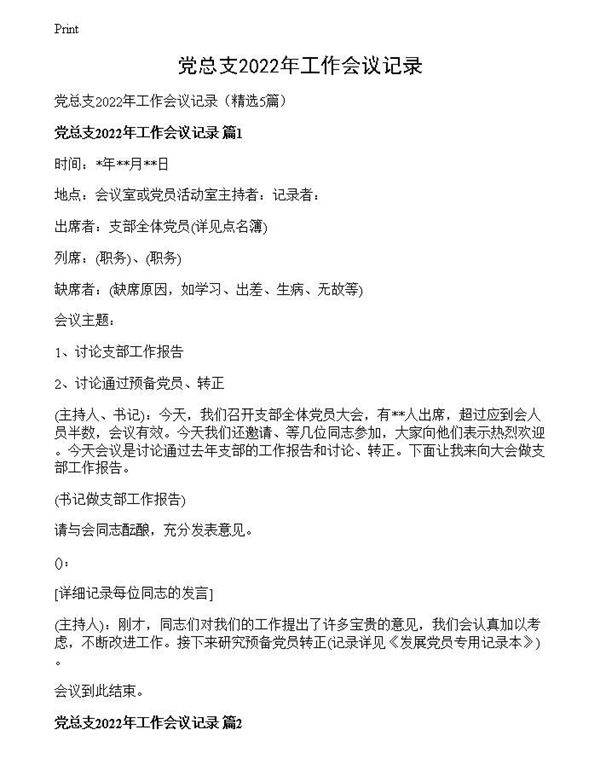 党总支2022年工作会议记录