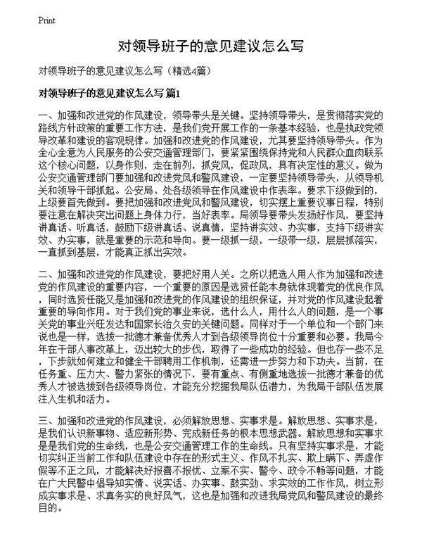 对领导班子的意见建议怎么写