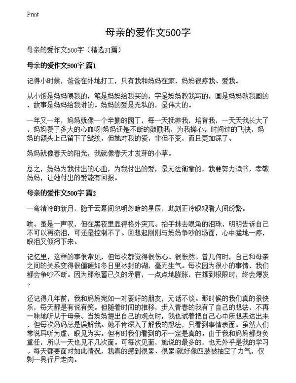 母亲的爱作文500字