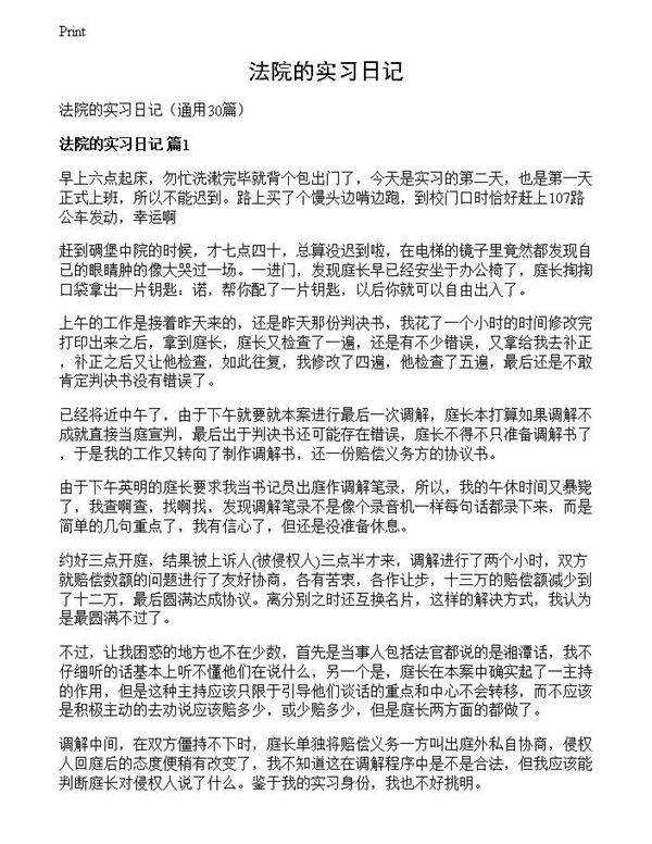 法院的实习日记