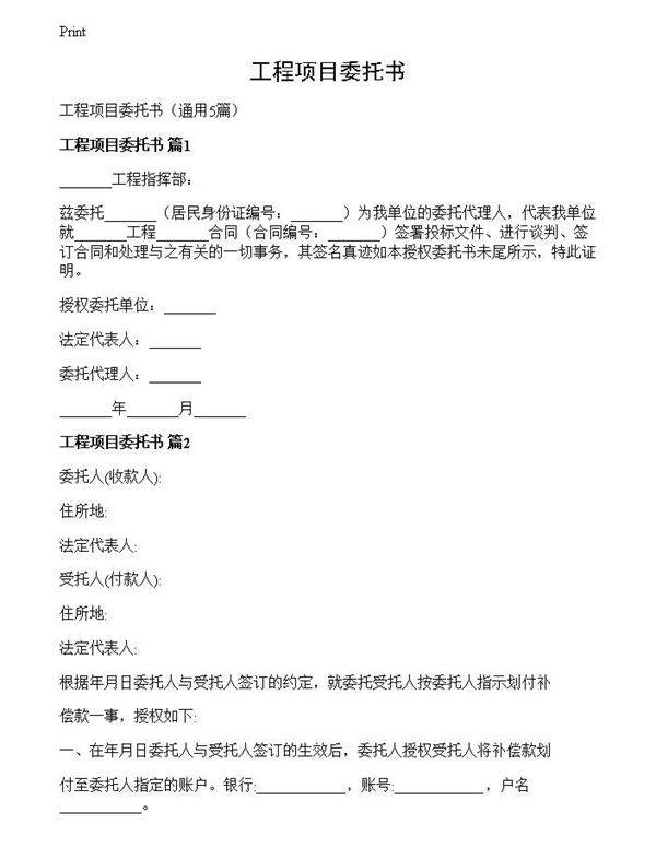 工程项目委托书