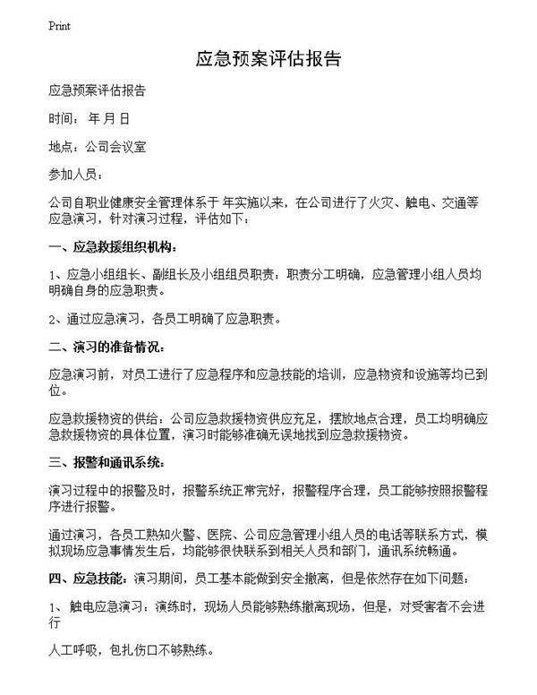应急预案评估报告