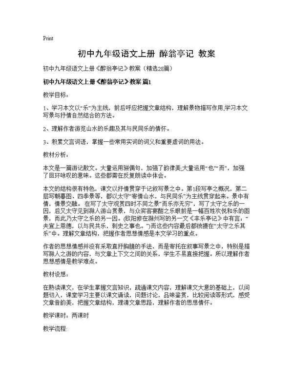 初中九年级语文上册《醉翁亭记》教案28篇