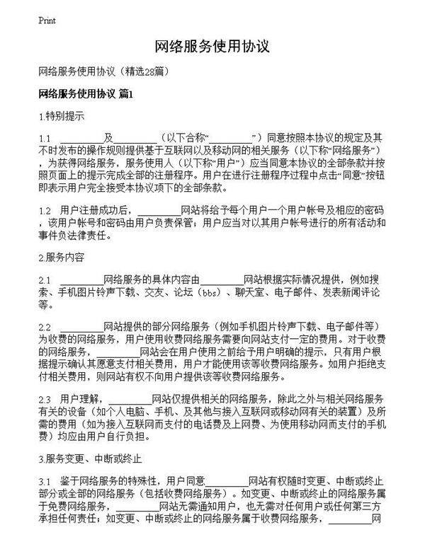 网络服务使用协议