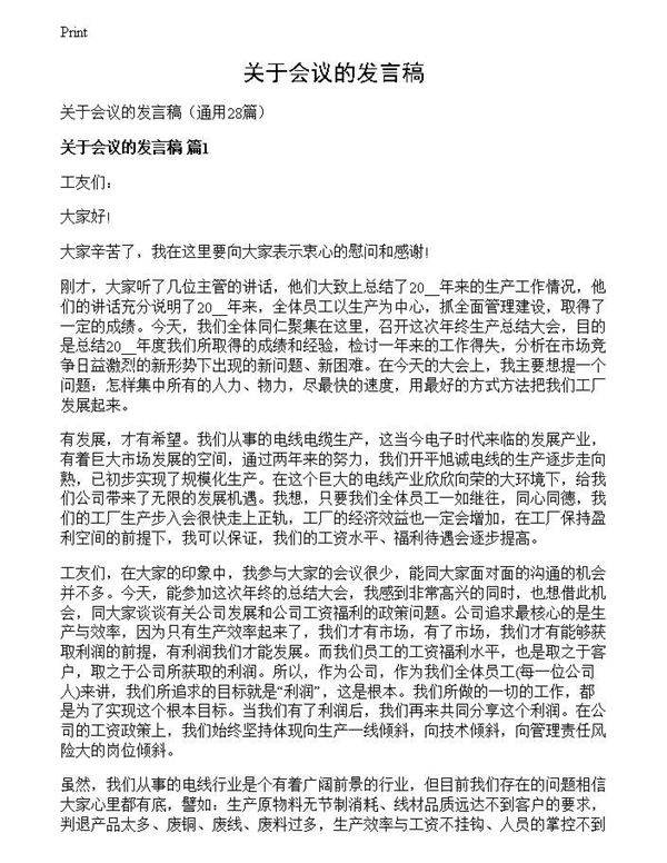 关于会议的发言稿