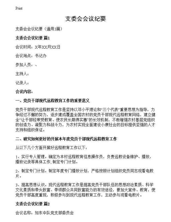 支委会会议纪要