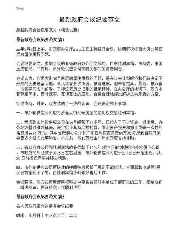 最新政府会议纪要范文