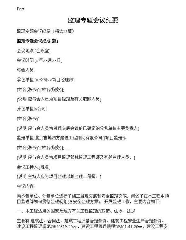 监理专题会议纪要
