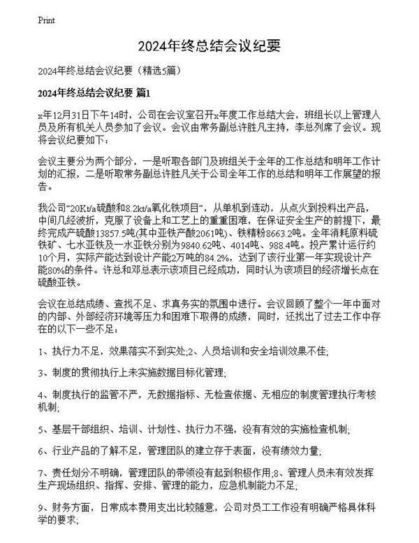 2024年终总结会议纪要