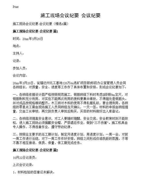 施工现场会议纪要-会议纪要