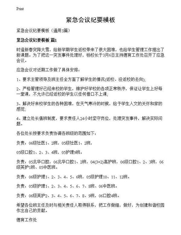 紧急会议纪要模板