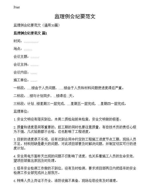 监理例会纪要范文