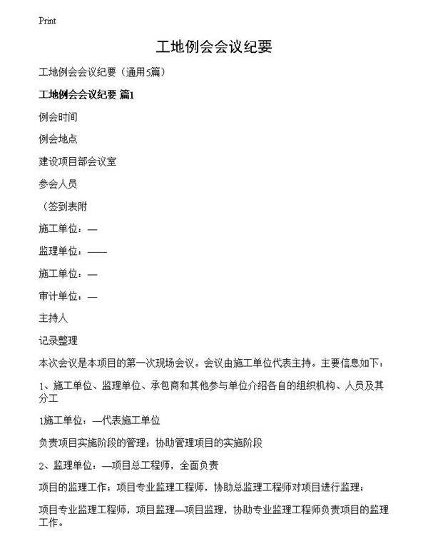 工地例会会议纪要