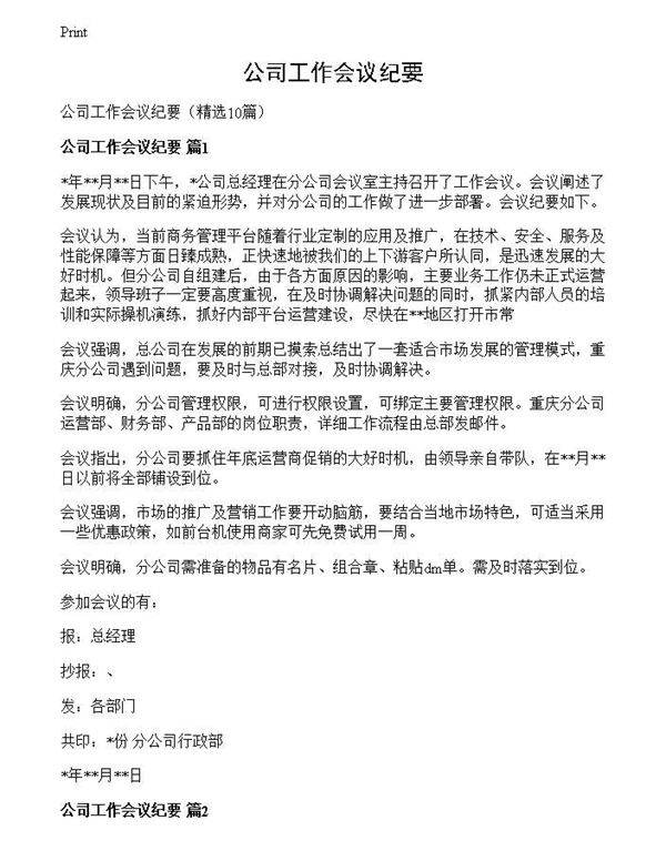 公司工作会议纪要