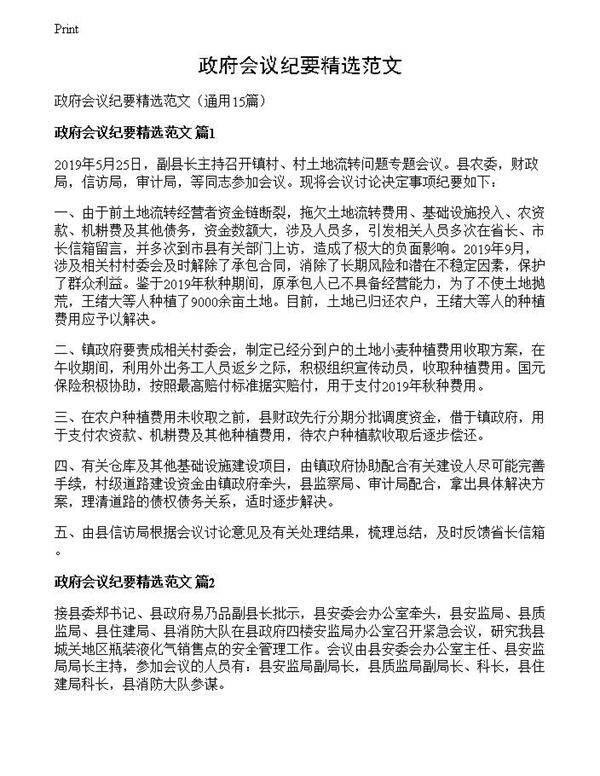 政府会议纪要精选范文