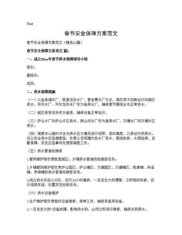 春节安全保障方案范文23篇
