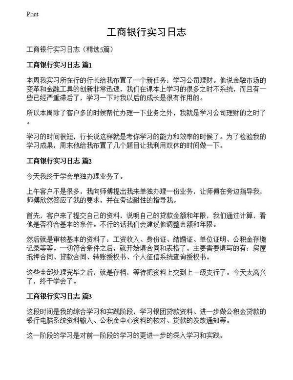 工商银行实习日志