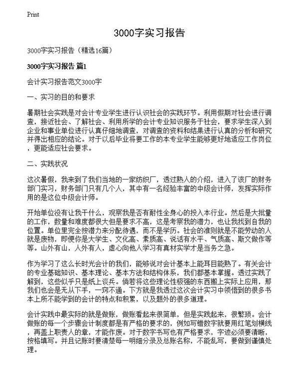 3000字实习报告