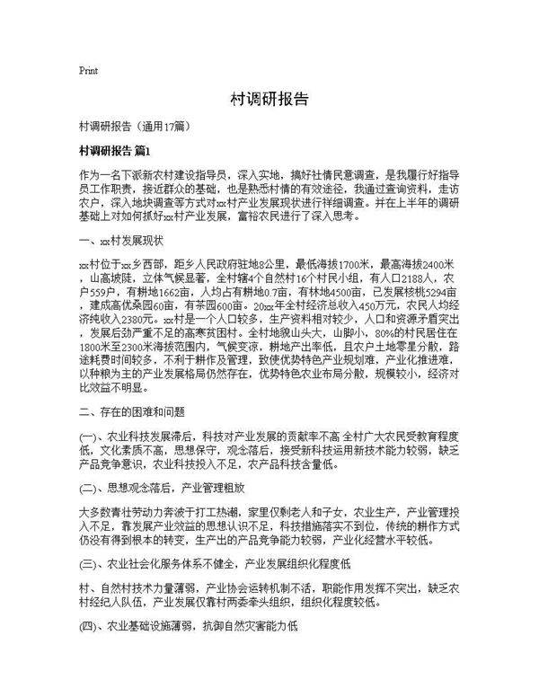 村调研报告17篇