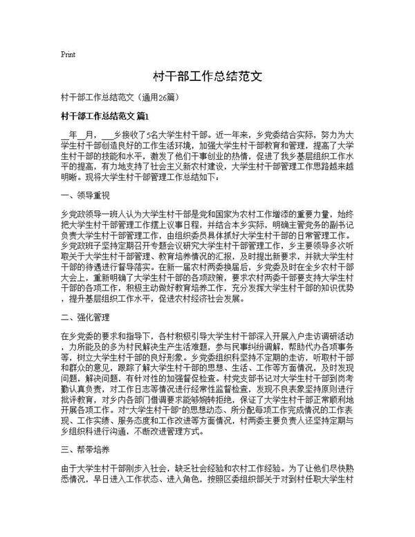 村干部工作总结范文26篇
