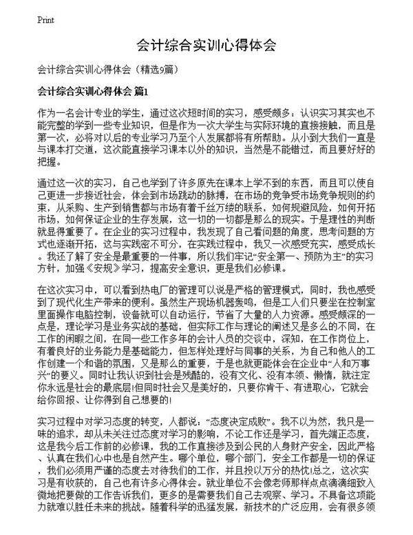 会计综合实训心得体会