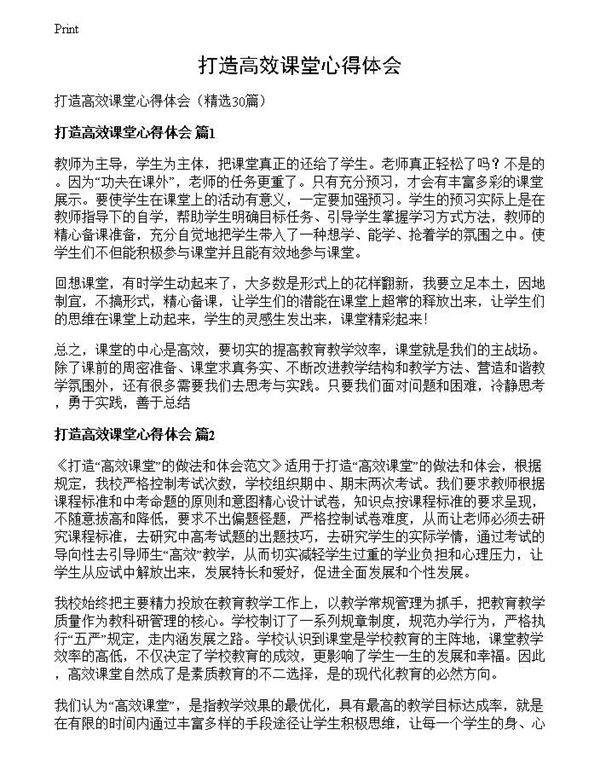 打造高效课堂心得体会