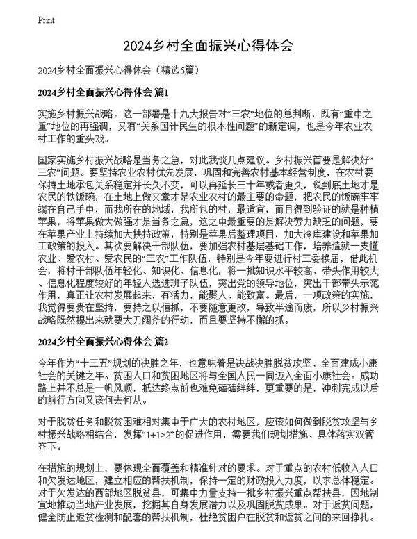 2024乡村全面振兴心得体会