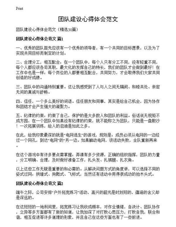 团队建设心得体会范文