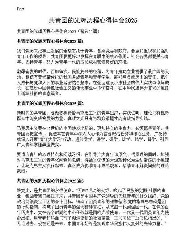 共青团的光辉历程心得体会2025