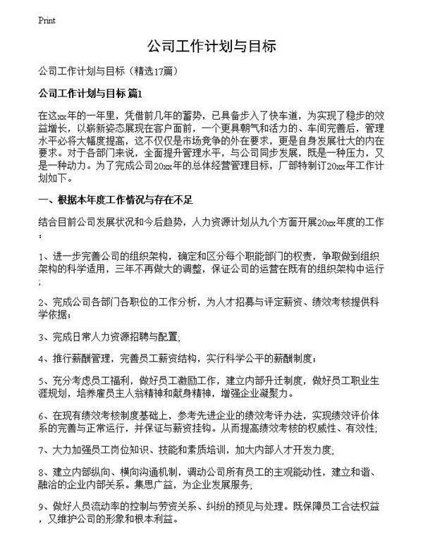 公司工作计划与目标
